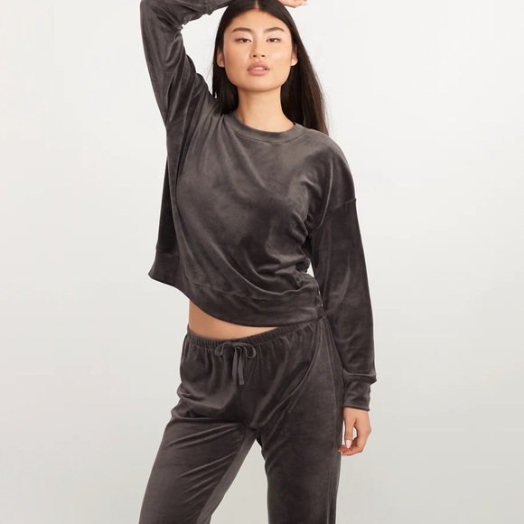 Bare Necessities Cozy Velour Sweatshirt in Charcoal Gray - Picture 1 of 2